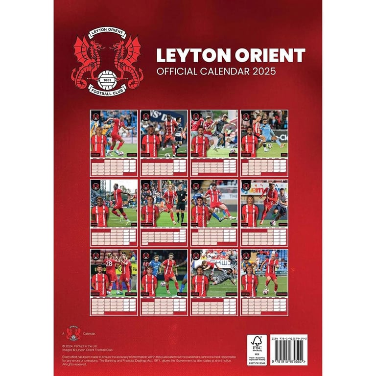 Leyton Orient FC 2025 A3 Wall Calendar Featuring Your Favourite Players