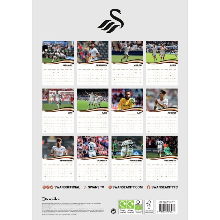 Swansea City AFC 2025 A3 Wall Calendar - Featuring Your Favourite Players