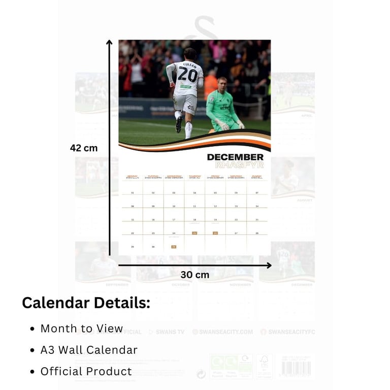Swansea City AFC 2025 A3 Wall Calendar - Featuring Your Favourite Players