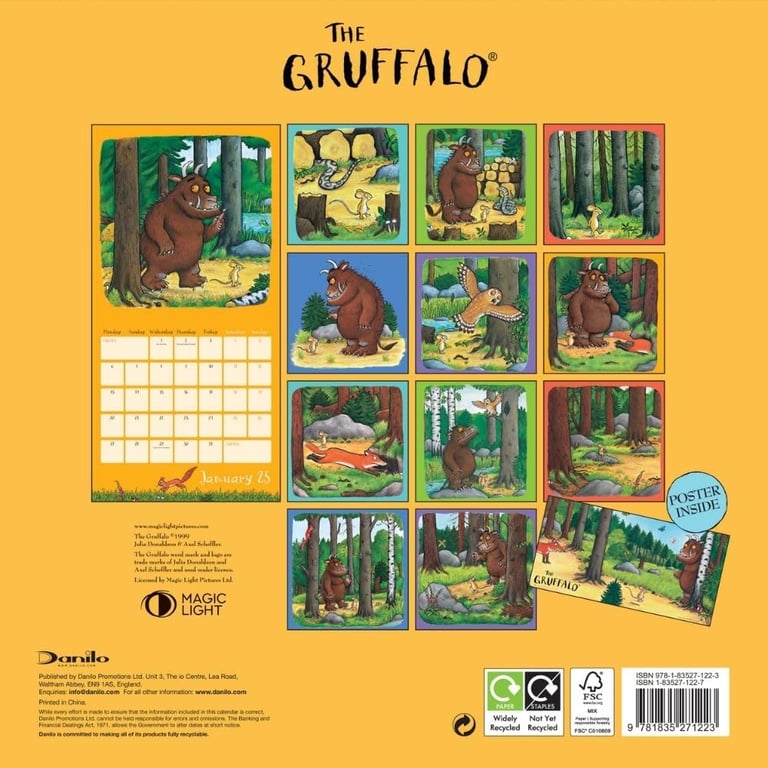 The Gruffalo Square Wall Calendar 2025 - Scary Creature Images for Kids