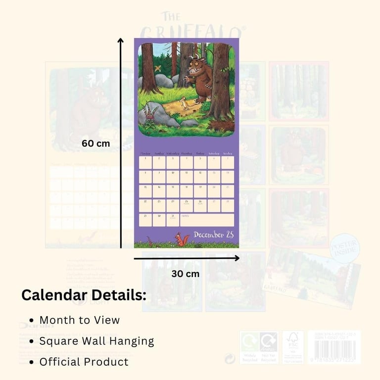 The Gruffalo Square Wall Calendar 2025 - Scary Creature Images for Kids