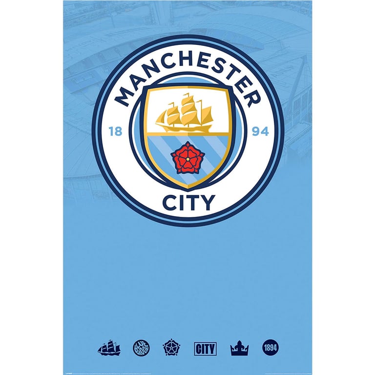 Manchester City FC Crest Poster - High Resolution Sky Blue Background 150gsm Gloss Paper