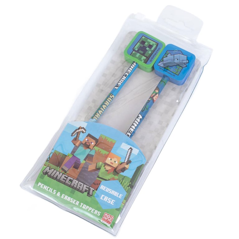 Minecraft 2pk Pencil & Topper Set - Creeper and Dolphin Eraser Toppers for Kids Stationery