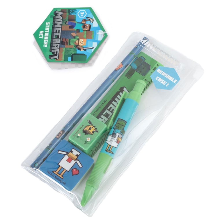 Minecraft 5pc Colorful Stationery Set - Includes Pen, Pencil, Eraser & Ruler