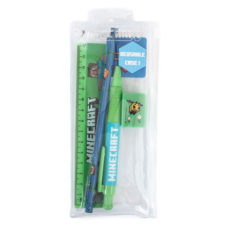 Minecraft 5pc Colorful Stationery Set - Includes Pen, Pencil, Eraser & Ruler