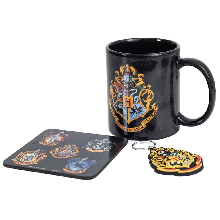 Harry Potter Colourful Crest Mug & Coaster Set - Includes Hogwarts Logo Mug and Keyring