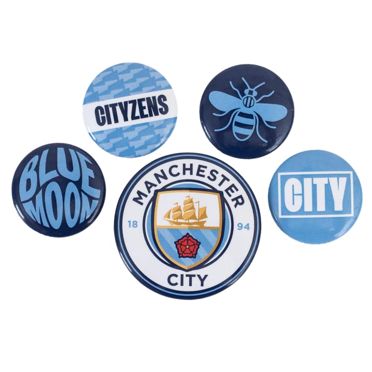 Manchester City FC Crest Button Badge Set - Ideal Bag Accessory & Clothing Decoration