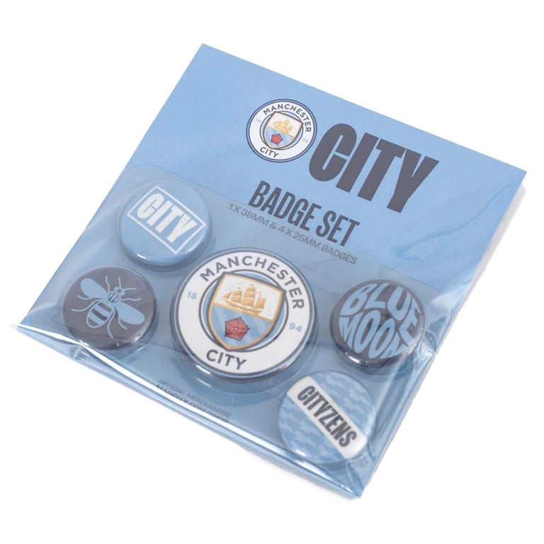 Manchester City FC Crest Button Badge Set - Ideal Bag Accessory & Clothing Decoration