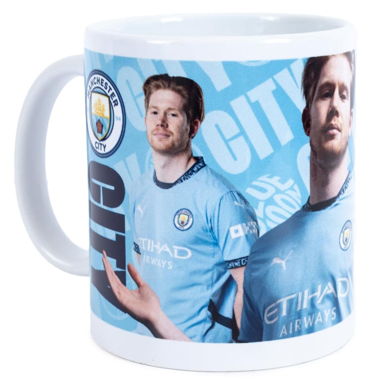 Manchester City FC Kevin De Bruyne Blue Ceramic Coffee Mug - Official Club Crest Design