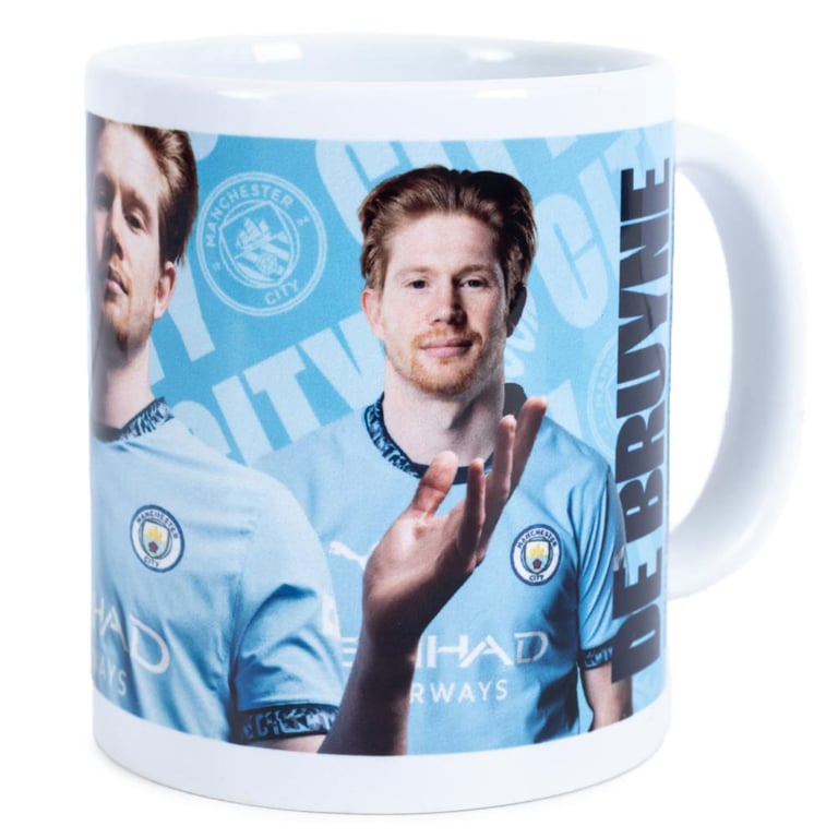 Manchester City FC Kevin De Bruyne Blue Ceramic Coffee Mug - Official Club Crest Design