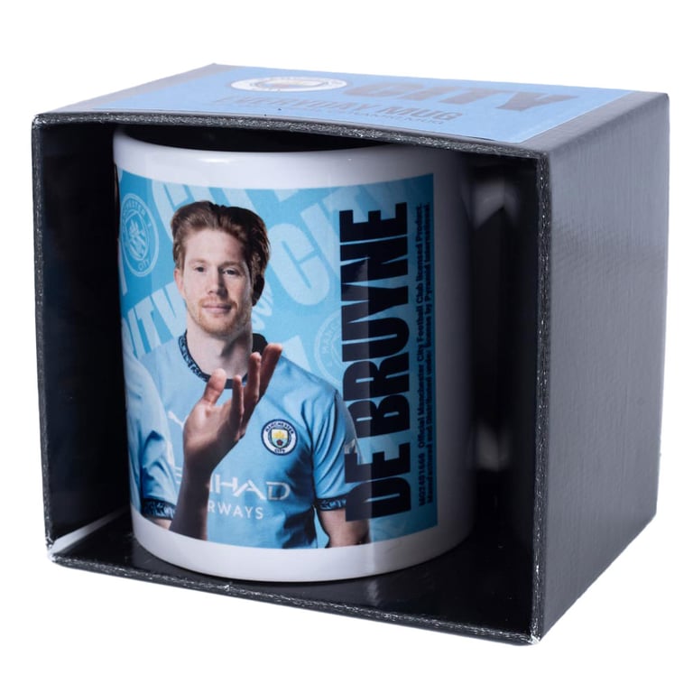 Manchester City FC Kevin De Bruyne Blue Ceramic Coffee Mug - Official Club Crest Design
