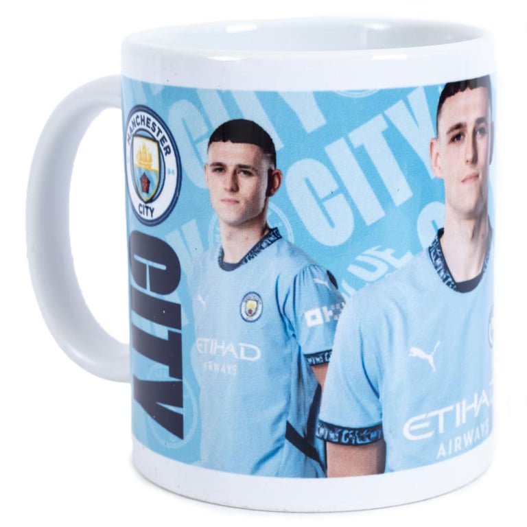 Manchester City FC Phil Foden Ceramic Coffee Mug - Blue and White Club Crest Design