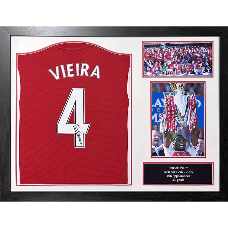 Arsenal FC 1982 Signed Shirt - Patrick Vieira Autograph Framed Replica