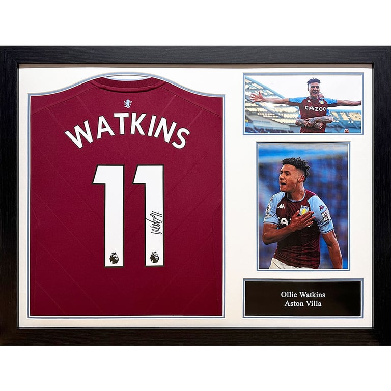 Aston Villa FC 2022-23 Signed Ollie Watkins Replica Shirt Framed with Certificate of Authenticity