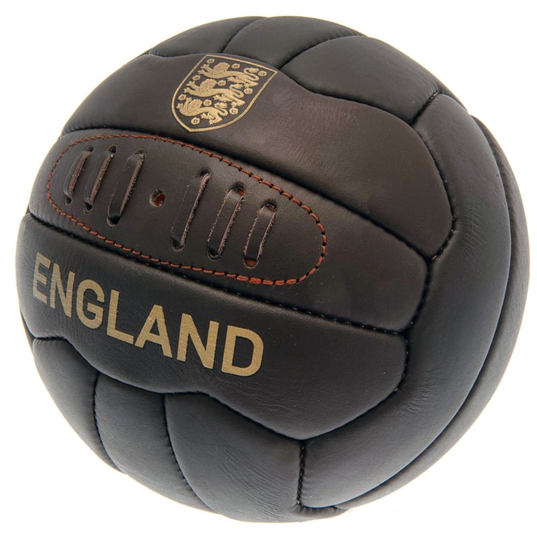 England FA Retro Heritage Football - 18 Panel Genuine Leather Ball with Gold Debossed Print and Stitched Feature