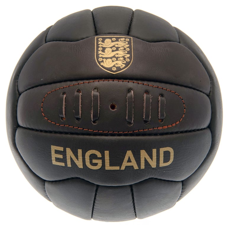 England FA Retro Heritage Football - 18 Panel Genuine Leather Ball with Gold Debossed Print and Stitched Feature