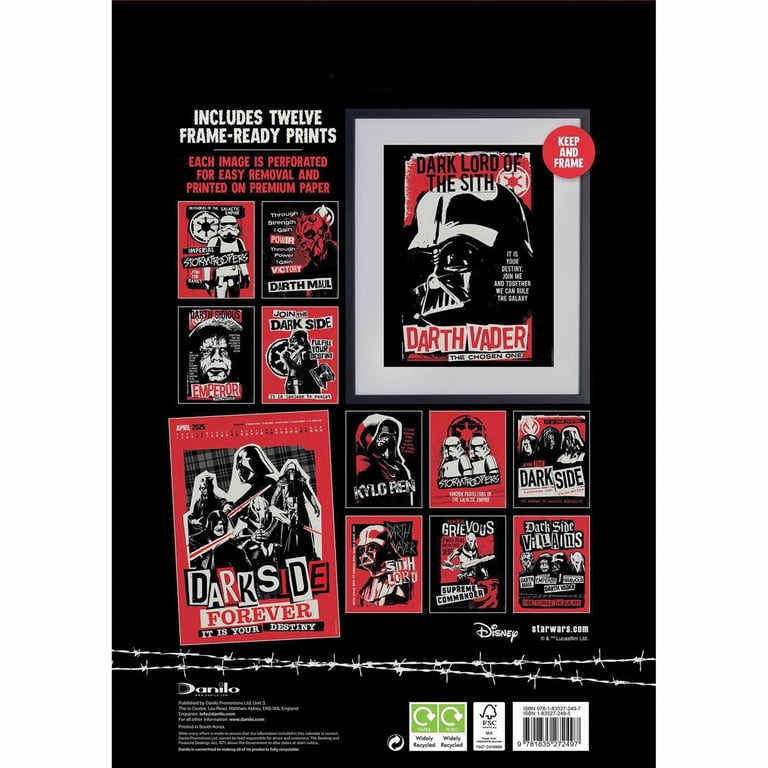 Star Wars Dark Side Deluxe Collectors Edition Calendar 2025 - Frame Ready Prints & Plastic Free Packaging