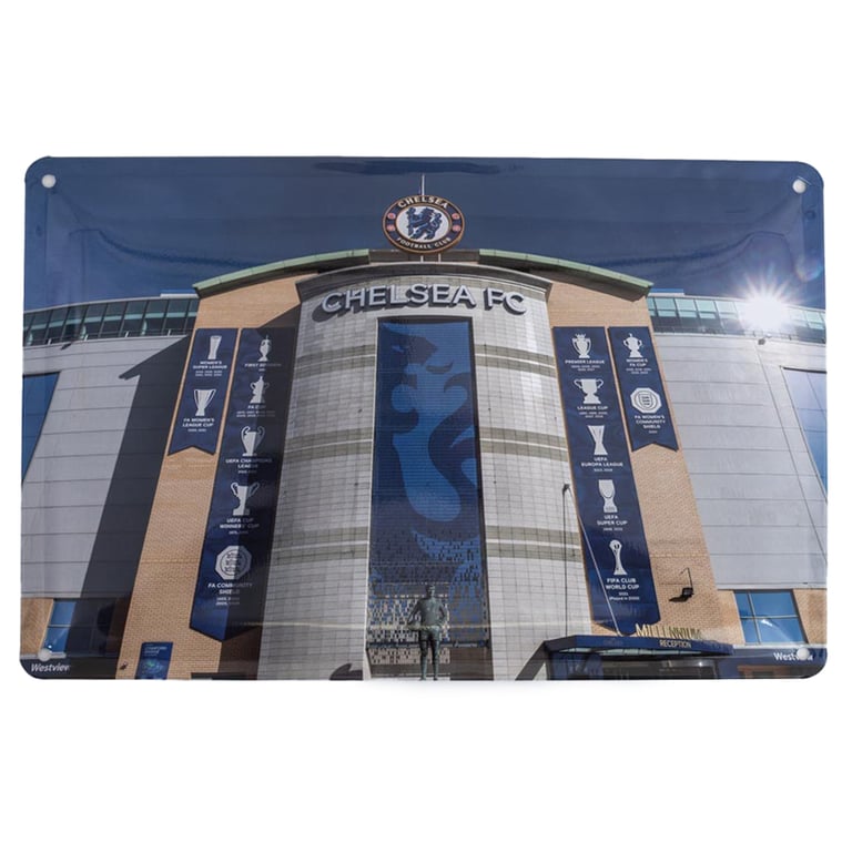 Chelsea FC 2pk Metal Stadium Photo Signs with Full Colour Crest