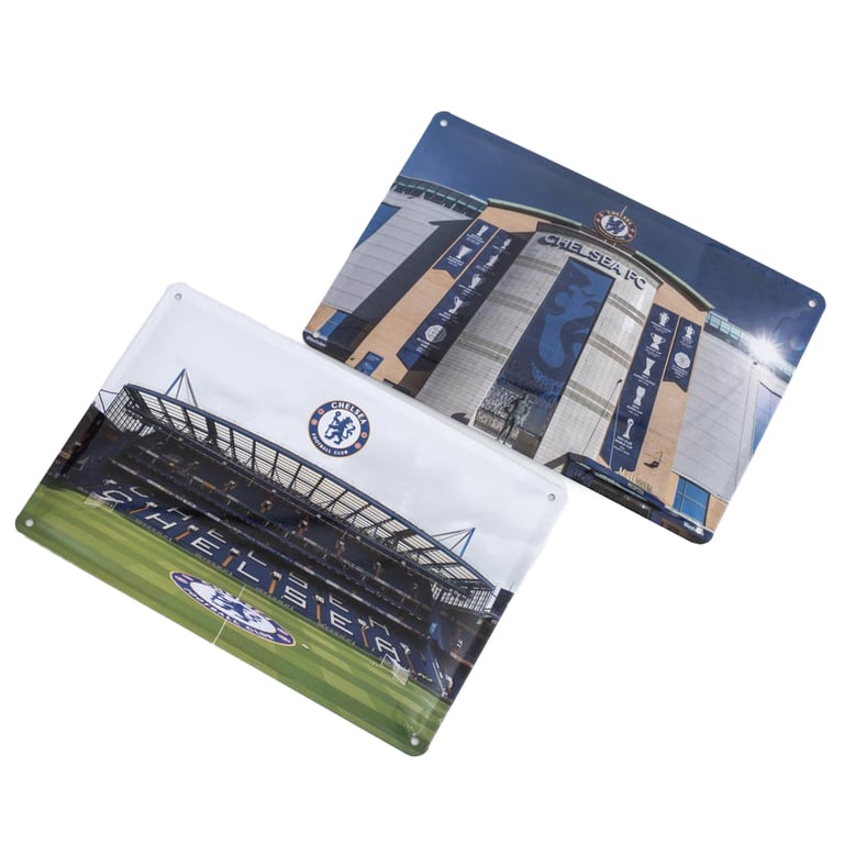 Chelsea FC 2pk Metal Stadium Photo Signs with Full Colour Crest