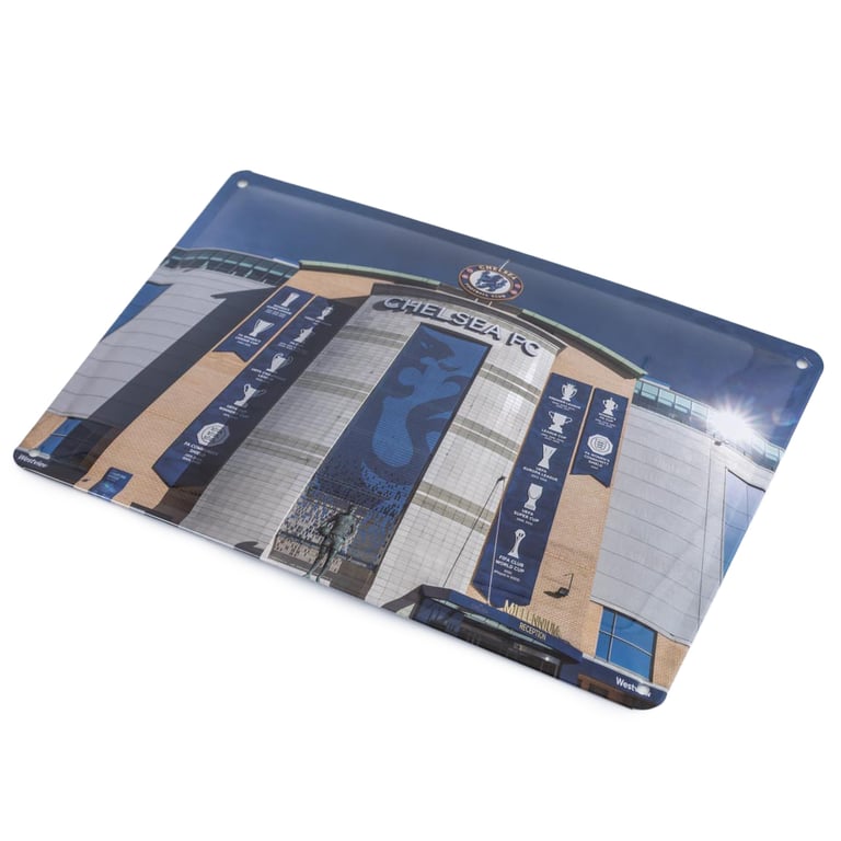 Chelsea FC 2pk Metal Stadium Photo Signs with Full Colour Crest