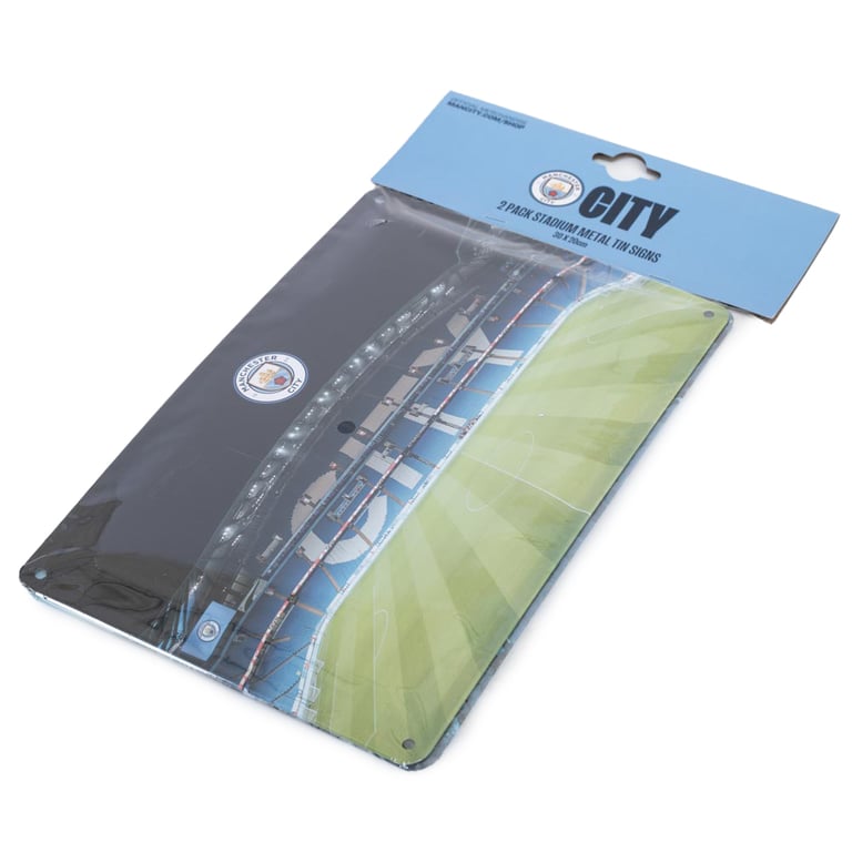 Manchester City FC 2pk Stadium Photo Signs with Full Colour Crest
