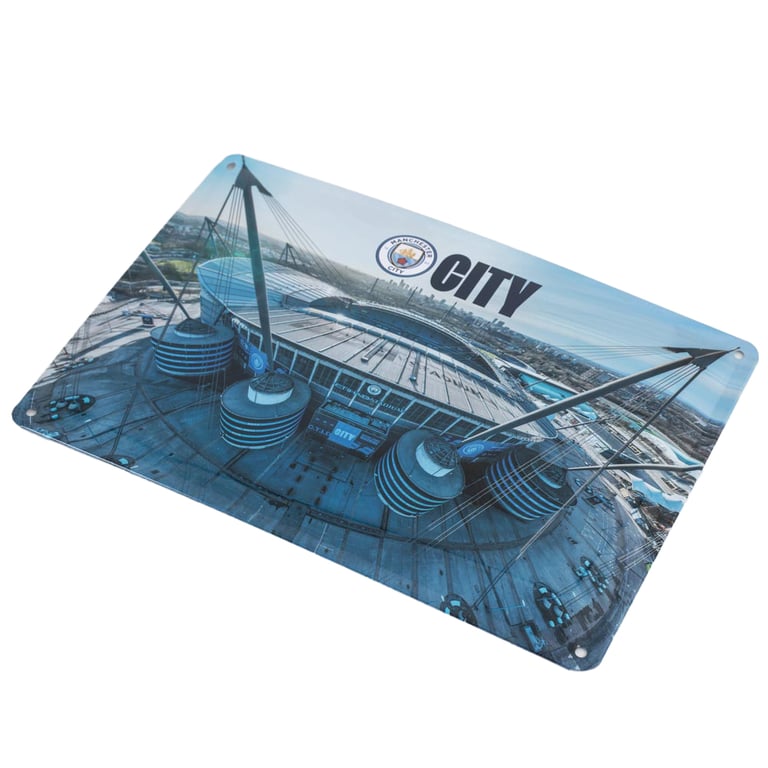 Manchester City FC 2pk Stadium Photo Signs with Full Colour Crest