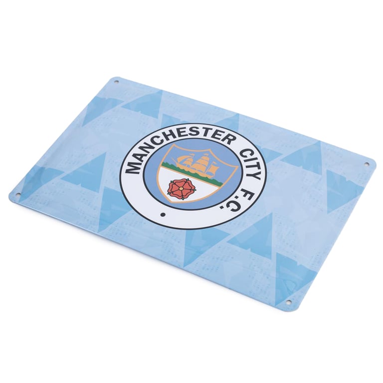 Manchester City FC Retro Sky Blue Metal Sign - Full Colour Crest Wall Art