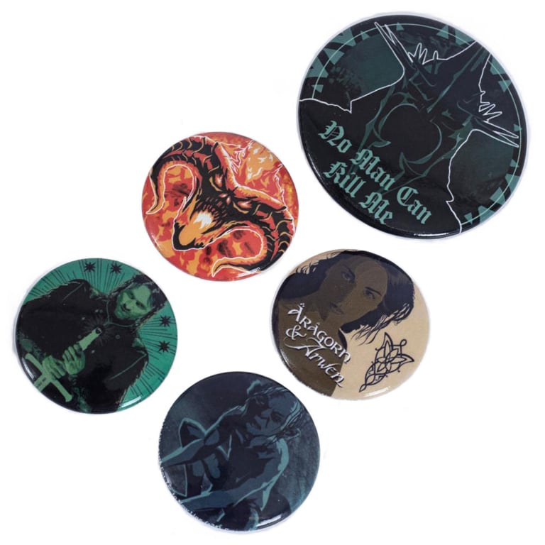 The Lord of the Rings Button Badge Set - Safety Pin Fixing for School Bags and Clothing Accessories