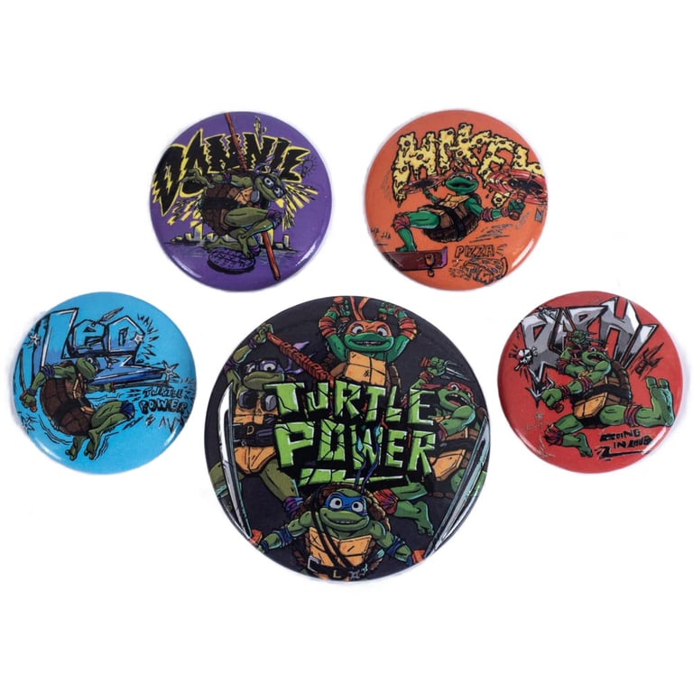 Teenage Mutant Ninja Turtles Button Badge Set - Safety Pin Fixing, Ideal School Bag Accessories and TMNT Clothing Accessory