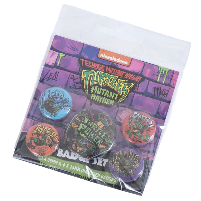 Teenage Mutant Ninja Turtles Button Badge Set - Safety Pin Fixing, Ideal School Bag Accessories and TMNT Clothing Accessory