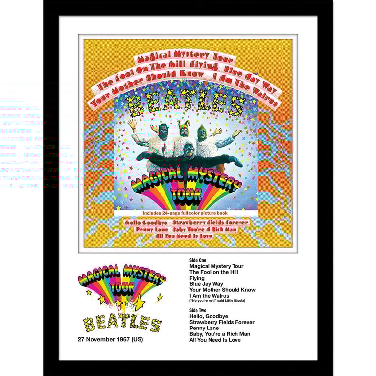 The Beatles Magical Mystery Tour Framed Collector Print - High Resolution Artwork in Black Frame