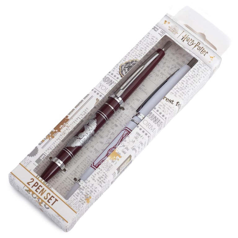 Harry Potter 2pk Coloured Ballpoint Pen Set - Hedwig Owl Design, Black Ink Writing Tools