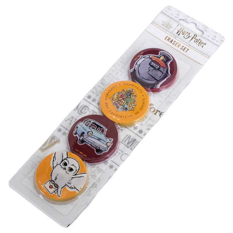 Harry Potter 4pk Bright Coloured Hogwarts Erasers Set - Kids School Stationery Supplies