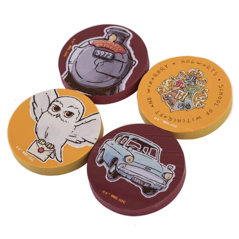 Harry Potter 4pk Bright Coloured Hogwarts Erasers Set - Kids School Stationery Supplies