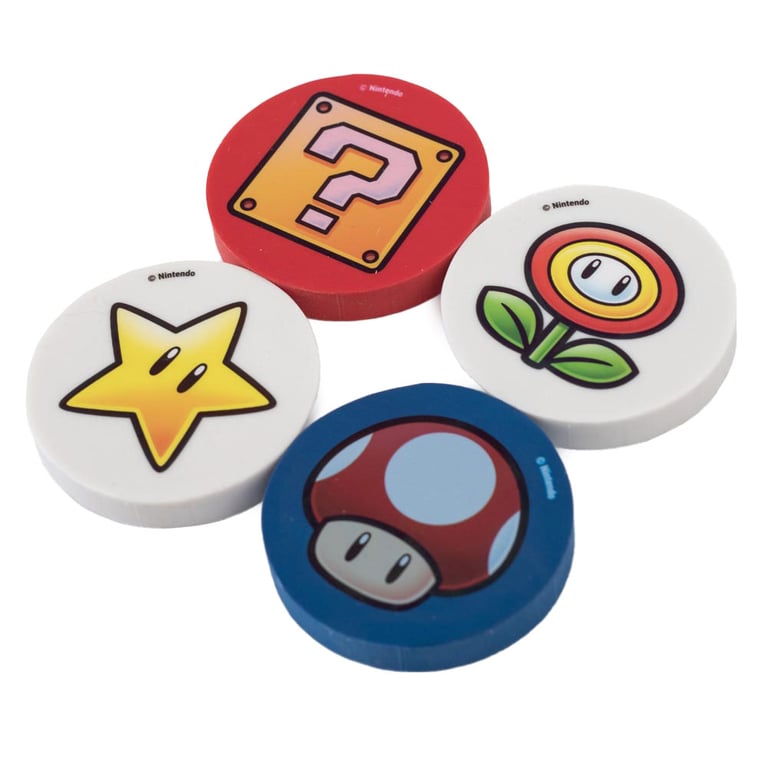 Super Mario 4pk Colorful Gaming Eraser Set - Fun Stationery for Kids and Adults