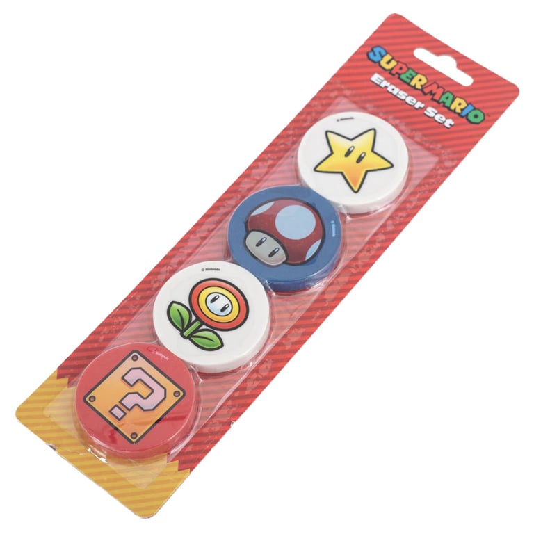 Super Mario 4pk Colorful Gaming Eraser Set - Fun Stationery for Kids and Adults