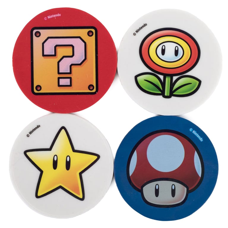 Super Mario 4pk Colorful Gaming Eraser Set - Fun Stationery for Kids and Adults