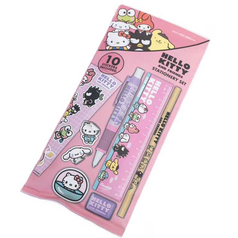 Hello Kitty 6-Piece Pastel Coloured Stationery Set with Stickers and School Supplies