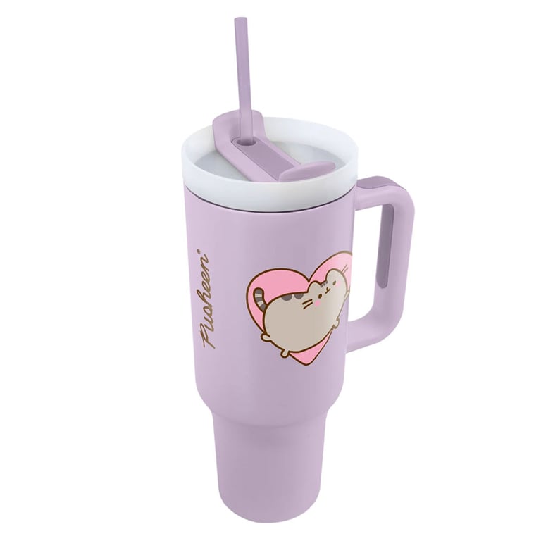 Pusheen 40oz Insulated Thermal Tumbler with Straw and Soft Grip Handle