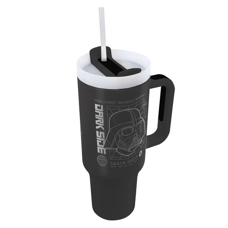 Darth Vader 40oz Double-Walled Thermal Tumbler with Dark Side Design and Drinking Straw