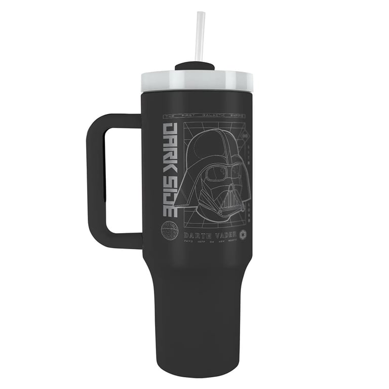 Darth Vader 40oz Double-Walled Thermal Tumbler with Dark Side Design and Drinking Straw