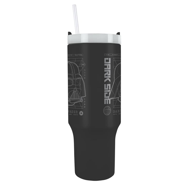 Darth Vader 40oz Double-Walled Thermal Tumbler with Dark Side Design and Drinking Straw