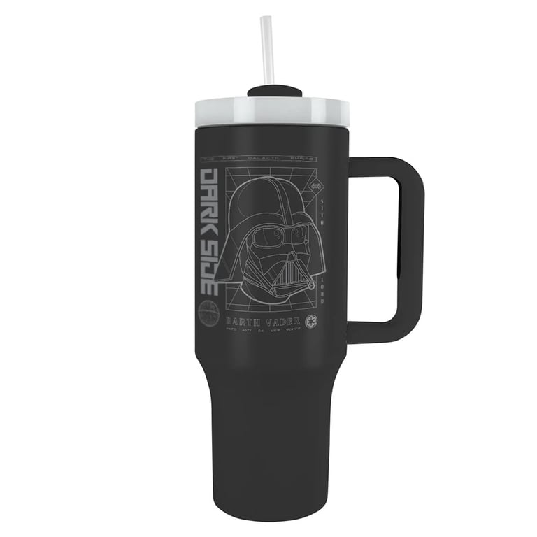 Darth Vader 40oz Double-Walled Thermal Tumbler with Dark Side Design and Drinking Straw