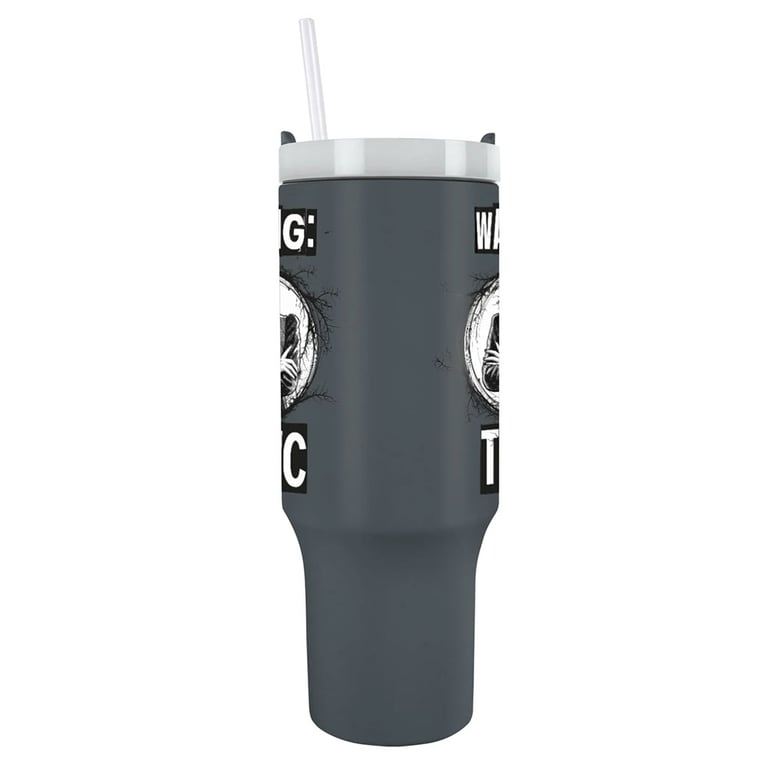Wednesday Addams 40oz Charcoal Grey Thermal Mug with Double-Walled Insulation and Drinking Straw