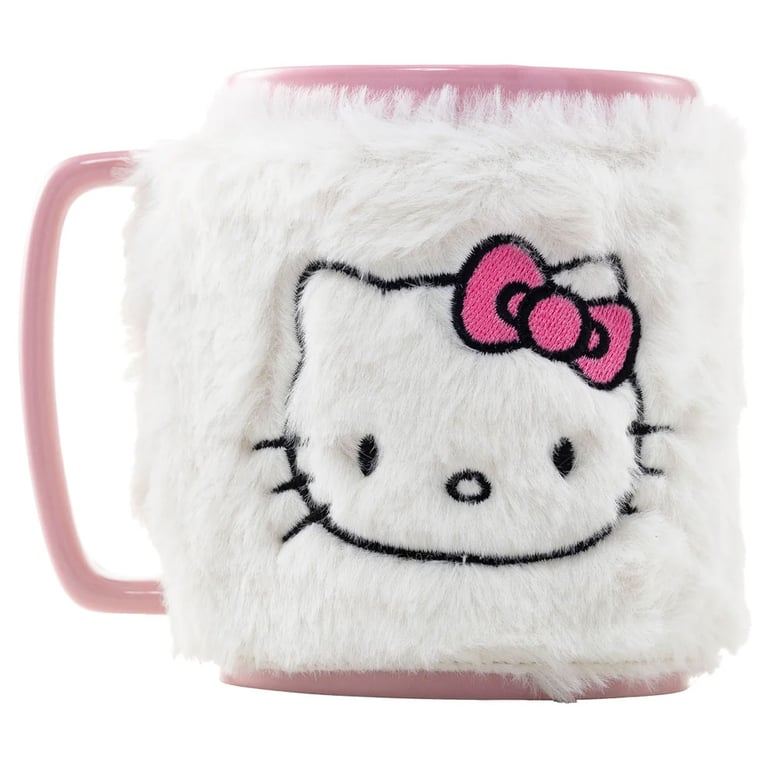 Hello Kitty Removable Fuzzy Mug - Pastel Pink Design with Cute Hello Kitty House Images