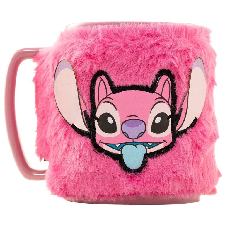 Lilo & Stitch Fuzzy Angel Mug - Pastel Glazed Kiln Fired Comfort Drinkware with Removable Fluffy Cover