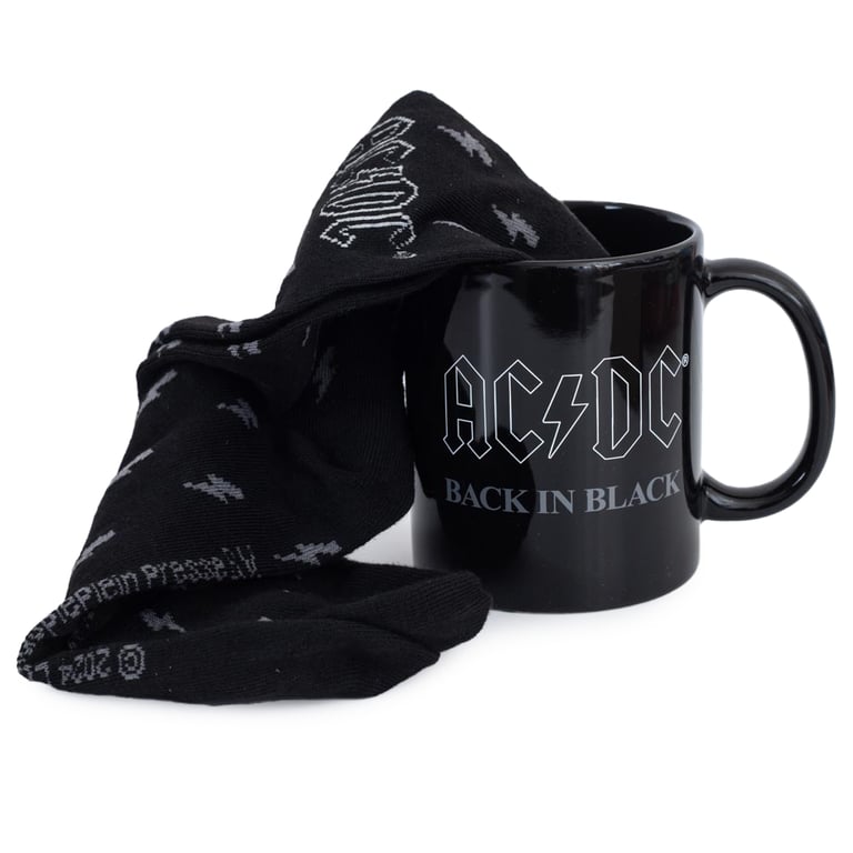 AC/DC Back In Black Coffee Mug & Sock Gift Set - Rock Out Merchandise
