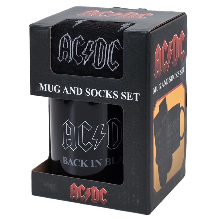 AC/DC Back In Black Coffee Mug & Sock Gift Set - Rock Out Merchandise