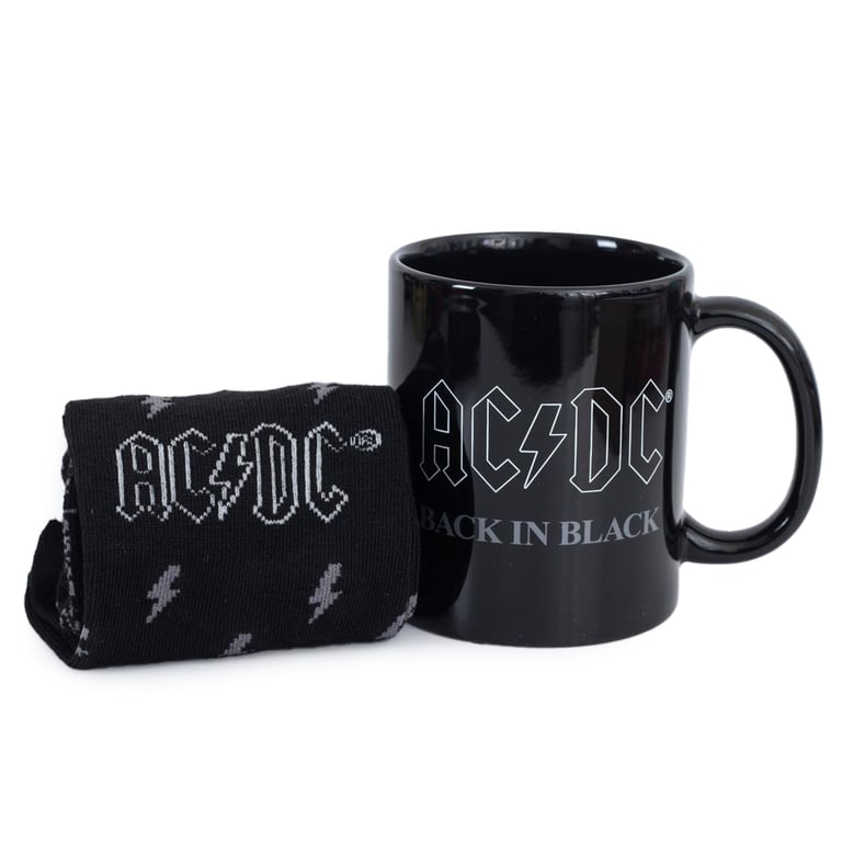 AC/DC Back In Black Coffee Mug & Sock Gift Set - Rock Out Merchandise