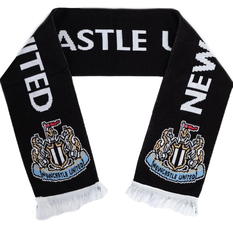 Newcastle United FC Crest Reversible Black Scarf with White Fringe and Jacquard Knit Design